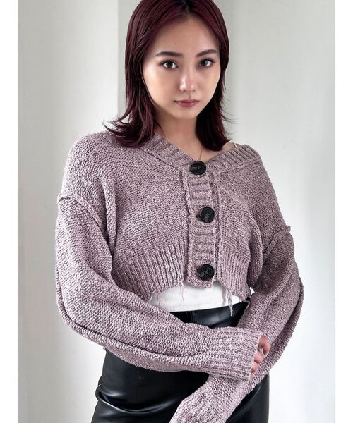 EMODA（エモダ）の「クラッシュリブショートカーディガン（カーディガン/ボレロ・レディース・イエロー/パープル/アイボリー/ブラック・FREE）」の4枚目の写真