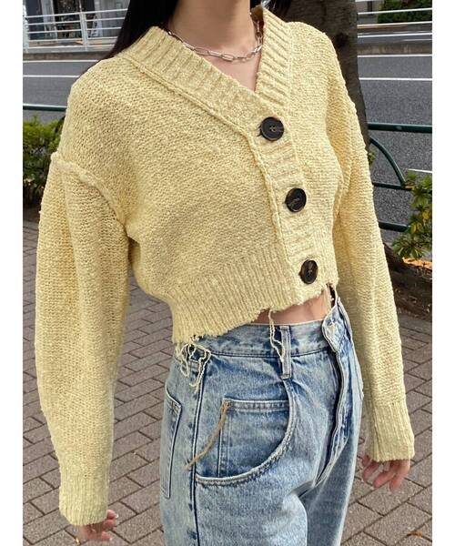 EMODA（エモダ）の「クラッシュリブショートカーディガン（カーディガン/ボレロ・レディース・イエロー/パープル/アイボリー/ブラック・FREE）」の5枚目の写真