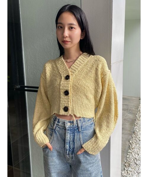 EMODA（エモダ）の「クラッシュリブショートカーディガン（カーディガン/ボレロ・レディース・イエロー/パープル/アイボリー/ブラック・FREE）」の7枚目の写真