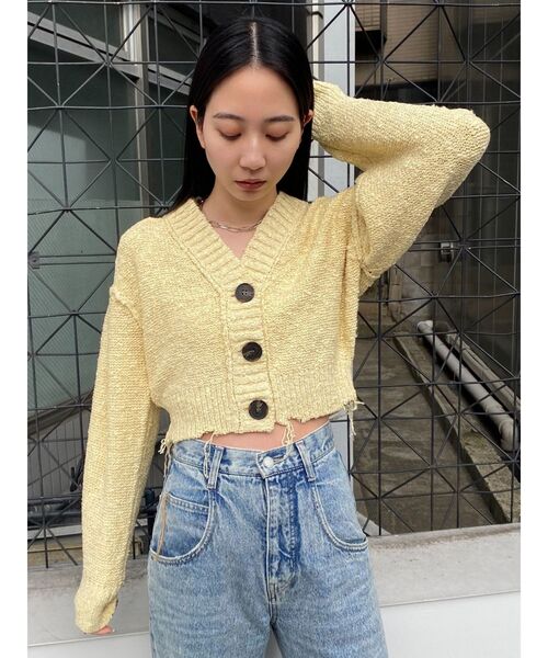 EMODA（エモダ）の「クラッシュリブショートカーディガン（カーディガン/ボレロ・レディース・イエロー/パープル/アイボリー/ブラック・FREE）」の9枚目の写真