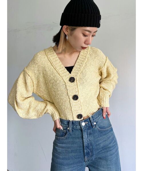 EMODA（エモダ）の「クラッシュリブショートカーディガン（カーディガン/ボレロ・レディース・イエロー/パープル/アイボリー/ブラック・FREE）」の11枚目の写真