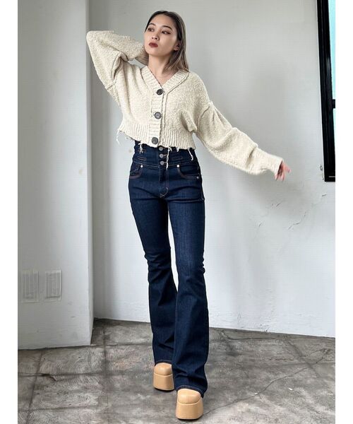 EMODA（エモダ）の「クラッシュリブショートカーディガン（カーディガン/ボレロ・レディース・イエロー/パープル/アイボリー/ブラック・FREE）」の21枚目の写真