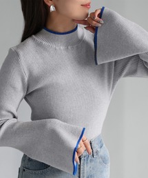 Riberry | バイカラーフレアスリーブリブハイネックニット(ニット/セーター)