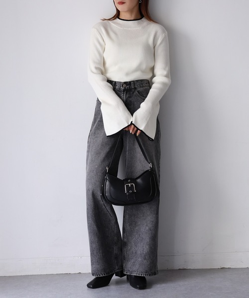 Riberry(リベリー)の「バイカラーフレアスリーブリブハイネックニット(ニット/セーター・レディース・ブラック/ブラック×ホワイト/ホワイト×ブラック/オフホワイト/ライトグレー/その他・FREE)」の17枚目の写真