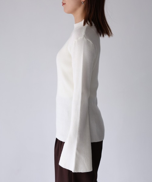 セール】バイカラーフレアスリーブリブハイネックニット（ニット