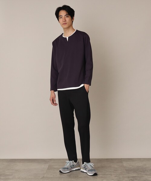 THE SHOP TK (ザ ショップ ティーケー )の「◆【1枚でサマになる人気シリーズ/新色追加】ポンチキーネックロンT(Tシャツ/カットソー・メンズ・ベージュ/オフホワイト/ダークパープル/モスグリーン/ブルー系その他・04/03/02)」の7枚目の写真