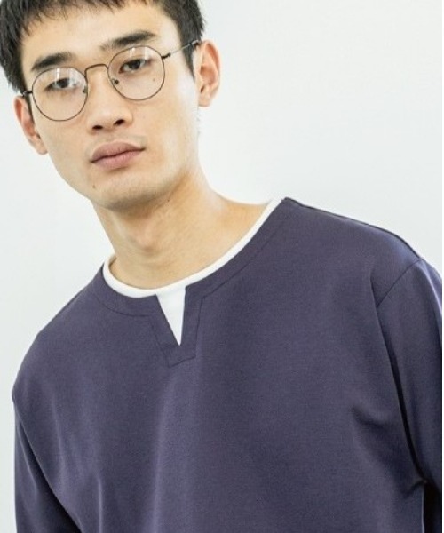 THE SHOP TK (ザ ショップ ティーケー )の「◆【1枚でサマになる人気シリーズ/新色追加】ポンチキーネックロンT(Tシャツ/カットソー・メンズ・ベージュ/オフホワイト/ダークパープル/モスグリーン/ブルー系その他・04/03/02)」の5枚目の写真