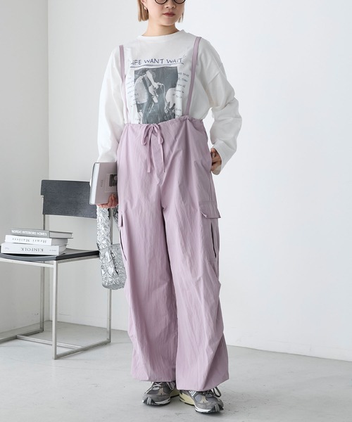 forksy.】サスペンダー付きボリュームナイロンカーゴパンツ（カーゴ