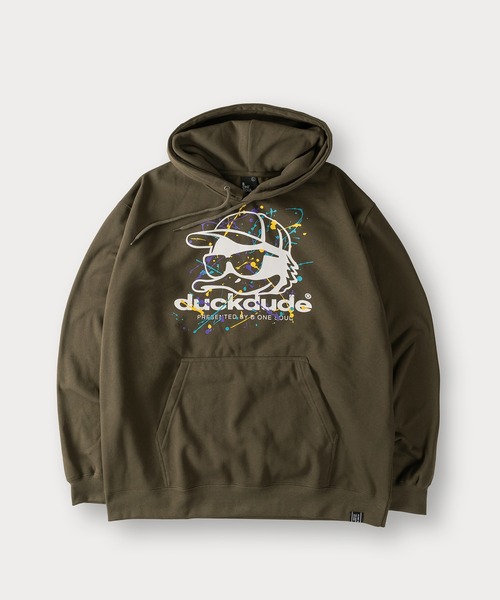 Duck Dude（ダックデュード）の「【DUCKDUDE／ダックデュード】SPLASH DUCK フーディー/ビッグシルエット/裏起毛（パーカー・メンズ・アッシュグレー/カーキ/ブラック・L/XL/M）」の10枚目の写真