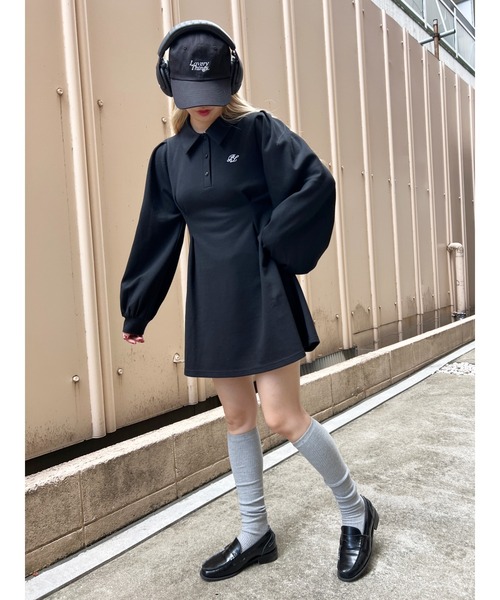 PHILLY(フィリー)の「【PHILLY】パフスリーブポロワンピース(ワンピース・レディース・グレー/ブラック・FREE)」の3枚目の写真