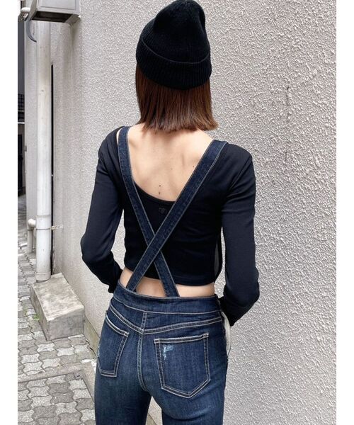 GYDA（ジェイダ）の「BACK OPEN クルーネック TOPS（Tシャツ/カットソー・レディース・オフホワイト/ブラック・FREE）」の20枚目の写真