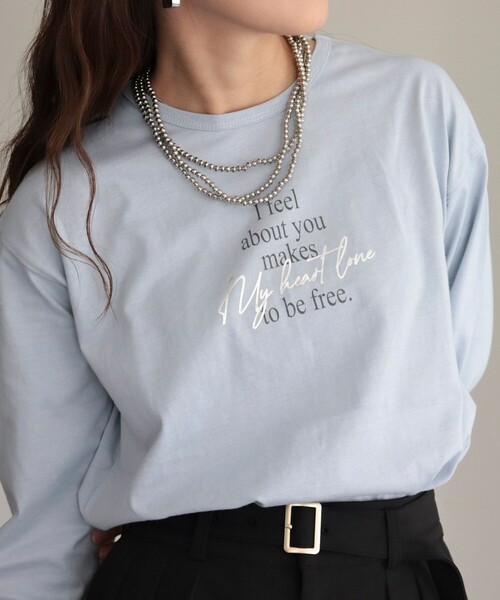 fredy emue（フレディエミュ）の「ロゴロンT（Tシャツ/カットソー・レディース・ライトグレー/オフホワイト/グレイッシュブルー/チャコールグレー・38）」の4枚目の写真