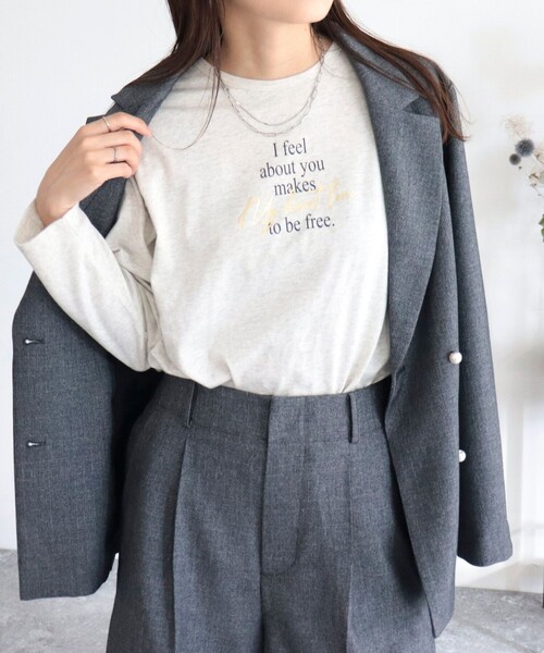 fredy emue（フレディエミュ）の「ロゴロンT（Tシャツ/カットソー・レディース・ライトグレー/オフホワイト/グレイッシュブルー/チャコールグレー・38）」の18枚目の写真