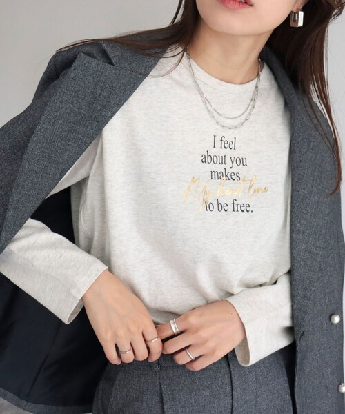 fredy emue（フレディエミュ）の「ロゴロンT（Tシャツ/カットソー・レディース・ライトグレー/オフホワイト/グレイッシュブルー/チャコールグレー・38）」の19枚目の写真