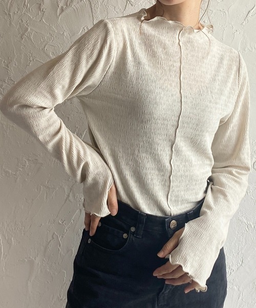 She's Closet(シーズクローゼット)の「指穴付きフィンガーホール長袖ハイネックトップス(Tシャツ/カットソー・レディース・ブルー/アイボリー/グレイッシュベージュ/ブラック・FREE)」の3枚目の写真
