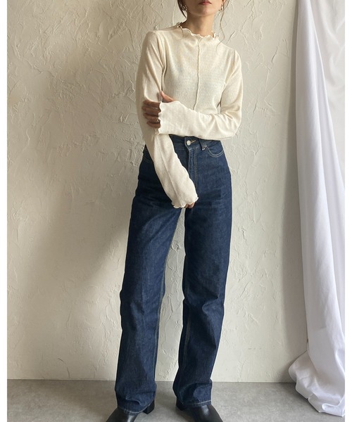 She's Closet(シーズクローゼット)の「指穴付きフィンガーホール長袖ハイネックトップス(Tシャツ/カットソー・レディース・ブルー/アイボリー/グレイッシュベージュ/ブラック・FREE)」の7枚目の写真