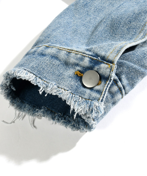 neos（ネオス）の「【neos -addictive design-】ルーズシルエット ノーカラー ビンテージウォッシュ ダメージ加工 デニム ジャケット（デニムジャケット・メンズ・ブルー・MEDIUM/LARGE/X-LARGE）」の13枚目の写真