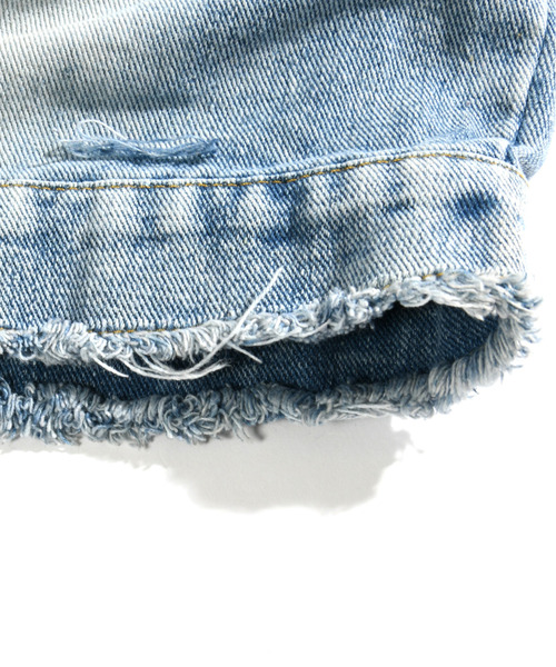 neos（ネオス）の「【neos -addictive design-】ルーズシルエット ノーカラー ビンテージウォッシュ ダメージ加工 デニム ジャケット（デニムジャケット・メンズ・ブルー・MEDIUM/LARGE/X-LARGE）」の14枚目の写真