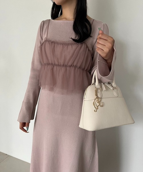 one after another NICE CLAUP（ワンアフターアナザーナイスクラップ）の「チュールビスチェセット/ ロングニットワンピース（ワンピース・レディース・アイボリー/ブラック/ピンク・FREE）」の18枚目の写真