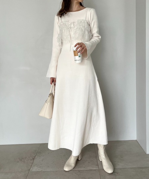 one after another NICE CLAUP（ワンアフターアナザーナイスクラップ）の「チュールビスチェセット/ ロングニットワンピース（ワンピース・レディース・アイボリー/ブラック/ピンク・FREE）」の4枚目の写真