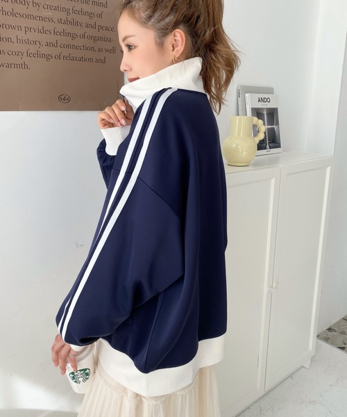 moment+(モーメントプラス)の「【累計販売枚数1万枚突破!】ロゴ刺繍トラックジャケット(ブルゾン・レディース・ホワイト系その他/アイボリー/ブラック/ネイビー/チャコールグレー/レッド/ブラウン・L/M)」の17枚目の写真