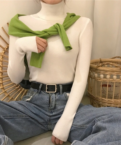 Chaco closet(チャコ クローゼット)の「リブニットシンプルタートルプルオーバー(ニット/セーター・レディース・ライトグリーン/ピンク/アイボリー/イエロー/オレンジ/グレー/ベージュ/ホワイト/ブルー/ブラック/ライトパープル・FREE)」の2枚目の写真