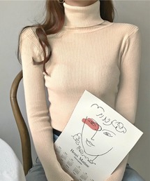 リブニットシンプルタートルプルオーバー