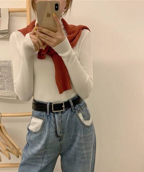 Chaco closet(チャコ クローゼット)の「リブニットシンプルタートルプルオーバー(ニット/セーター・レディース・ライトグリーン/ピンク/アイボリー/イエロー/オレンジ/グレー/ベージュ/ホワイト/ブルー/ブラック/ライトパープル・FREE)」の14枚目の写真