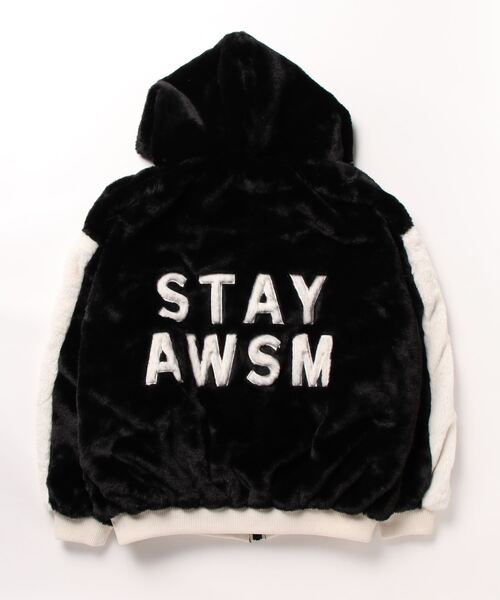 ANAP（アナップ）の「袖ラインファーフーディブルゾン【親子お揃い】（ブルゾン・レディース・グレイッシュベージュ/ブラック/オフホワイト・FREE）」の4枚目の写真