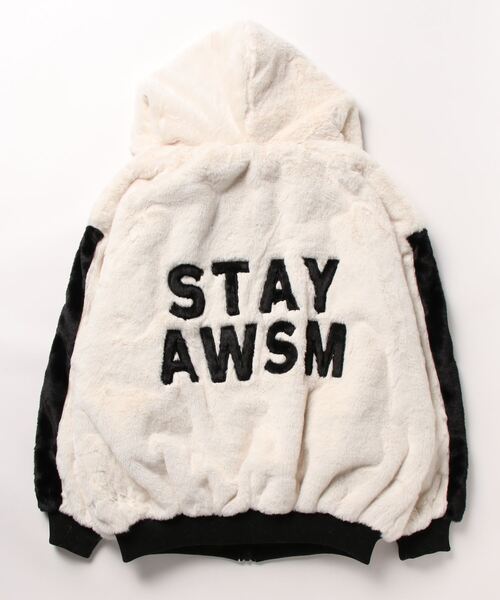 ANAP（アナップ）の「袖ラインファーフーディブルゾン【親子お揃い】（ブルゾン・レディース・グレイッシュベージュ/ブラック/オフホワイト・FREE）」の8枚目の写真