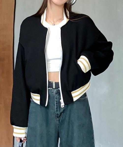 Girly Doll(ガーリードール)の「ラインデザインショートブルゾン(ブルゾン・レディース・グリーン/ブラック・M/L)」の2枚目の写真