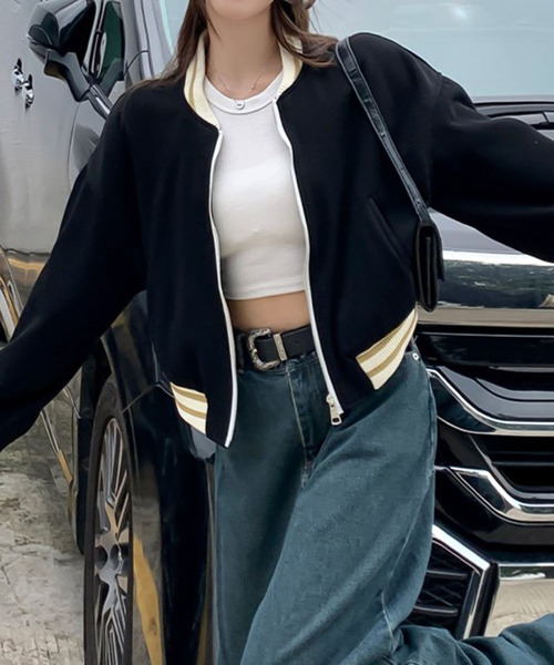 Girly Doll(ガーリードール)の「ラインデザインショートブルゾン(ブルゾン・レディース・グリーン/ブラック・M/L)」の5枚目の写真