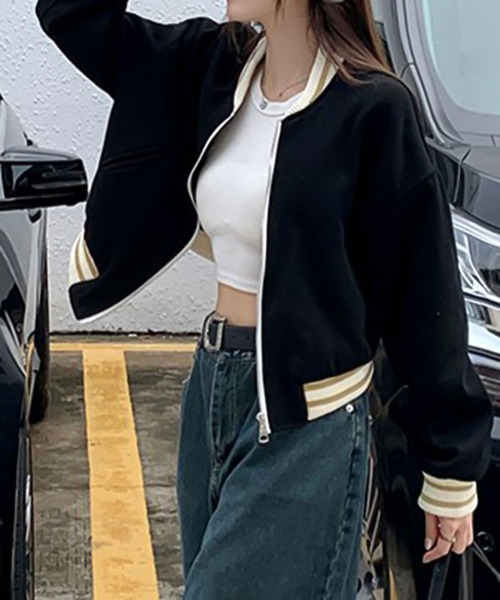 Girly Doll(ガーリードール)の「ラインデザインショートブルゾン(ブルゾン・レディース・グリーン/ブラック・M/L)」の6枚目の写真