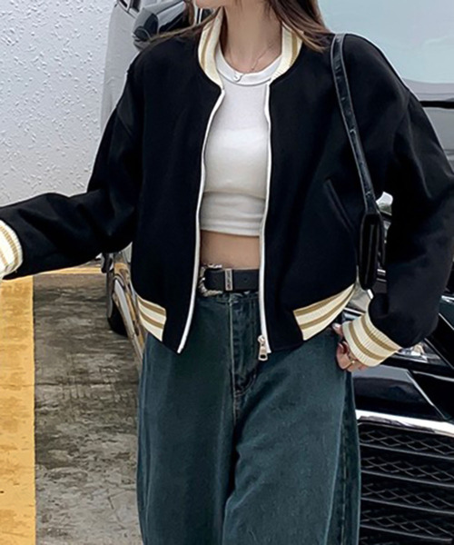 Girly Doll(ガーリードール)の「ラインデザインショートブルゾン(ブルゾン・レディース・グリーン/ブラック・M/L)」の7枚目の写真