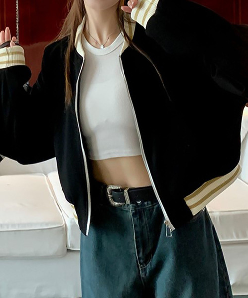 Girly Doll(ガーリードール)の「ラインデザインショートブルゾン(ブルゾン・レディース・グリーン/ブラック・M/L)」の10枚目の写真