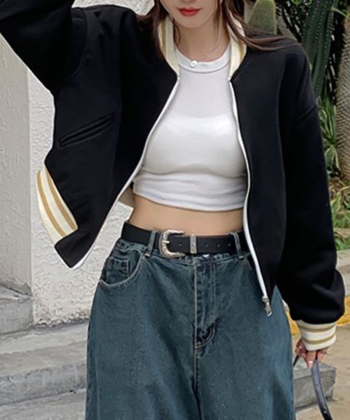 Girly Doll(ガーリードール)の「ラインデザインショートブルゾン(ブルゾン・レディース・グリーン/ブラック・M/L)」の14枚目の写真