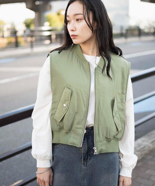 WEGO(ウィゴー)の「WEGO/ショートMA-1ベスト(ベスト・レディース・ブラック/カーキ・FREE)」の15枚目の写真