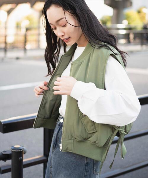 WEGO(ウィゴー)の「WEGO/ショートMA-1ベスト(ベスト・レディース・ブラック/カーキ・FREE)」の16枚目の写真