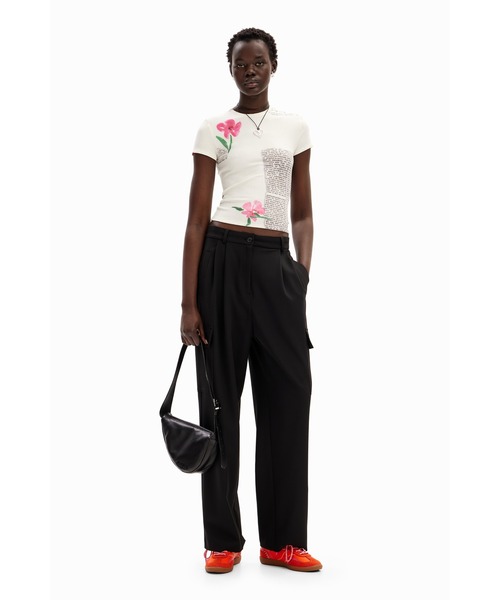 Desigual（デシグアル）の「ニュースペーパー&花柄 Tシャツ（Tシャツ/カットソー・レディース・ホワイト・XXL/XS/S/M/L/XL）」の4枚目の写真