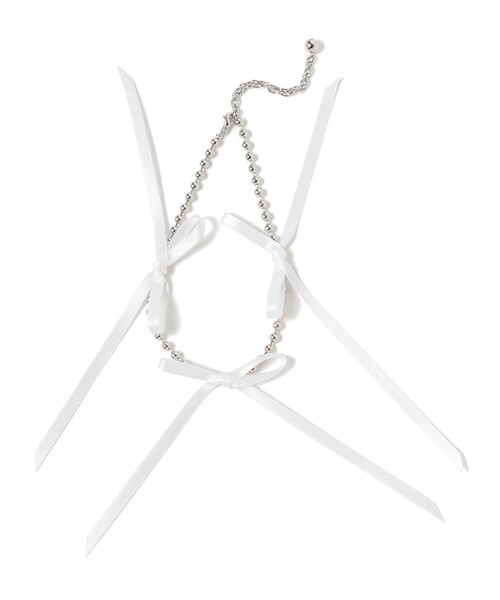 Ray BEAMS(レイビームス)の「Ray BEAMS / ボールチェーン リボン ネックレス(ネックレス・レディース・ホワイト/サックスブルー・ONE SIZE)」の5枚目の写真