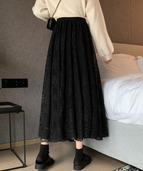 Miniministore（ミニミニストア）の「総レーススカート レディース ボトムス（スカート・レディース・ベージュ/ブラック/ホワイト・FREE）」の5枚目の写真