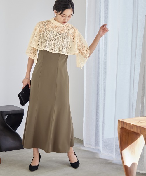 美品✨カラルス　4L　パーティードレス　結婚式　ブラウン　オケージョン　レース 美品✨カラルス 4L パーティードレス 結婚式 ブラウン