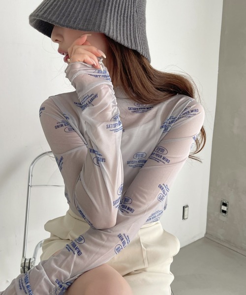Ada.(エイダ)の「ロゴ 総柄 ボトルネック プルオーバー(Tシャツ/カットソー・レディース・ライトグレー/ホワイト/ブラック/ベージュ・FREE)」の13枚目の写真