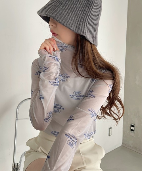 Ada.(エイダ)の「ロゴ 総柄 ボトルネック プルオーバー(Tシャツ/カットソー・レディース・ライトグレー/ホワイト/ブラック/ベージュ・FREE)」の14枚目の写真