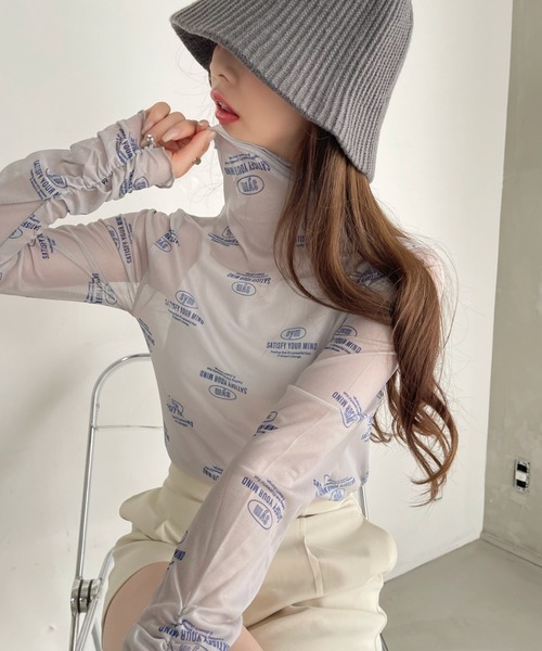 Ada.(エイダ)の「ロゴ 総柄 ボトルネック プルオーバー(Tシャツ/カットソー・レディース・ライトグレー/ホワイト/ブラック/ベージュ・FREE)」の15枚目の写真