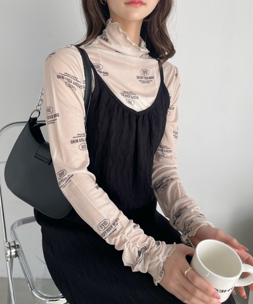 Ada.(エイダ)の「ロゴ 総柄 ボトルネック プルオーバー(Tシャツ/カットソー・レディース・ライトグレー/ホワイト/ブラック/ベージュ・FREE)」の11枚目の写真