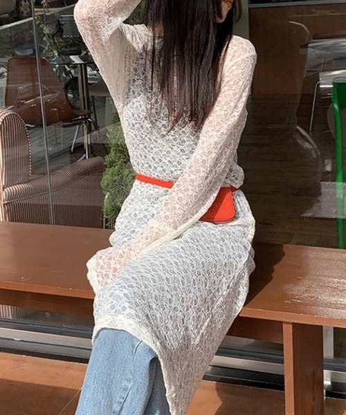 LYEON(リヨン)の「シアーレースワンピース(ワンピース・レディース・アイボリー/ブラック・FREE)」の4枚目の写真