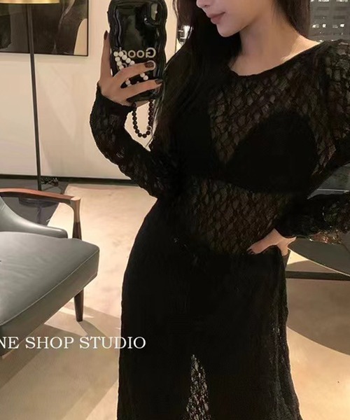 LYEON(リヨン)の「シアーレースワンピース(ワンピース・レディース・アイボリー/ブラック・FREE)」の11枚目の写真