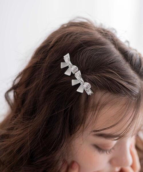 WEGO(ウィゴー)の「WEGO/【2点セット】ダブルリボンクリップ(バレッタ/ヘアクリップ・レディース・シルバー/ブラック/ライトグレー/ワイン・FREE)」の11枚目の写真