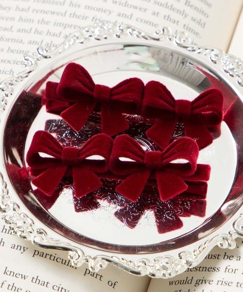 WEGO(ウィゴー)の「WEGO/【2点セット】ダブルリボンクリップ(バレッタ/ヘアクリップ・レディース・シルバー/ブラック/ライトグレー/ワイン・FREE)」の4枚目の写真